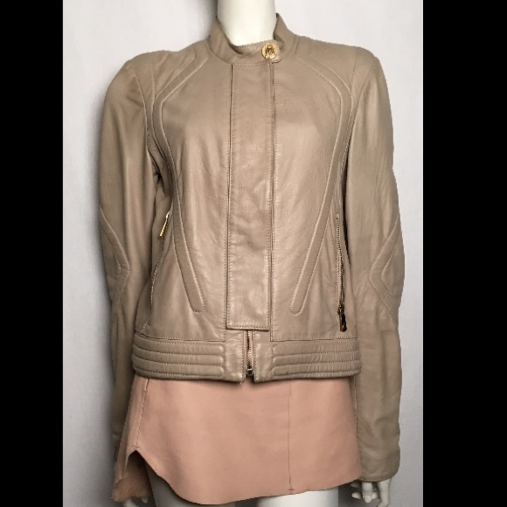 Faith Connexion Beige Leather Jacket sz 40